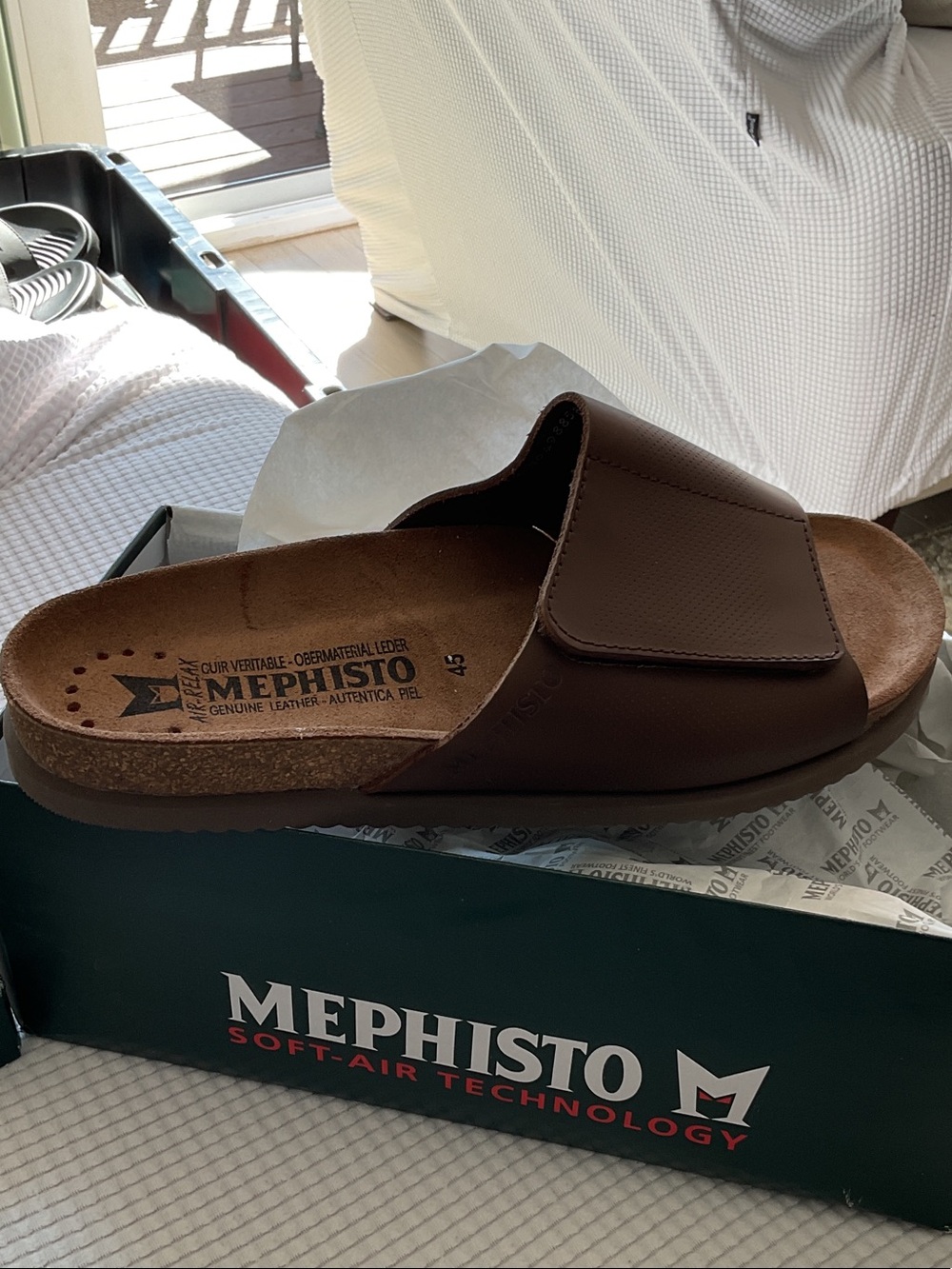 Mephisto Men’s Dark Brown Adjustable Leather Slide Sandal